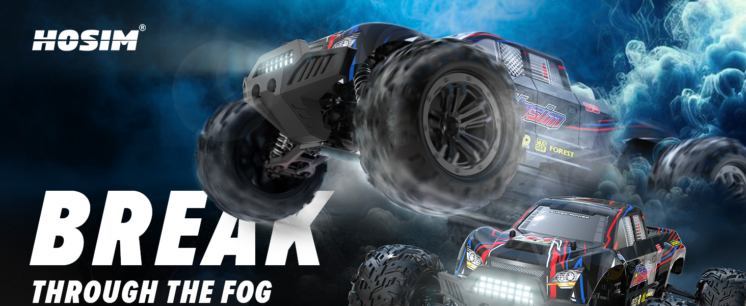 Радіокерований автомобіль Hosim 1:10, 60 км/год, 4WD позашляховик Monstertruck, 2 акумулятори, водонепроникний, для дорослих та дітей від 8 років, чорний