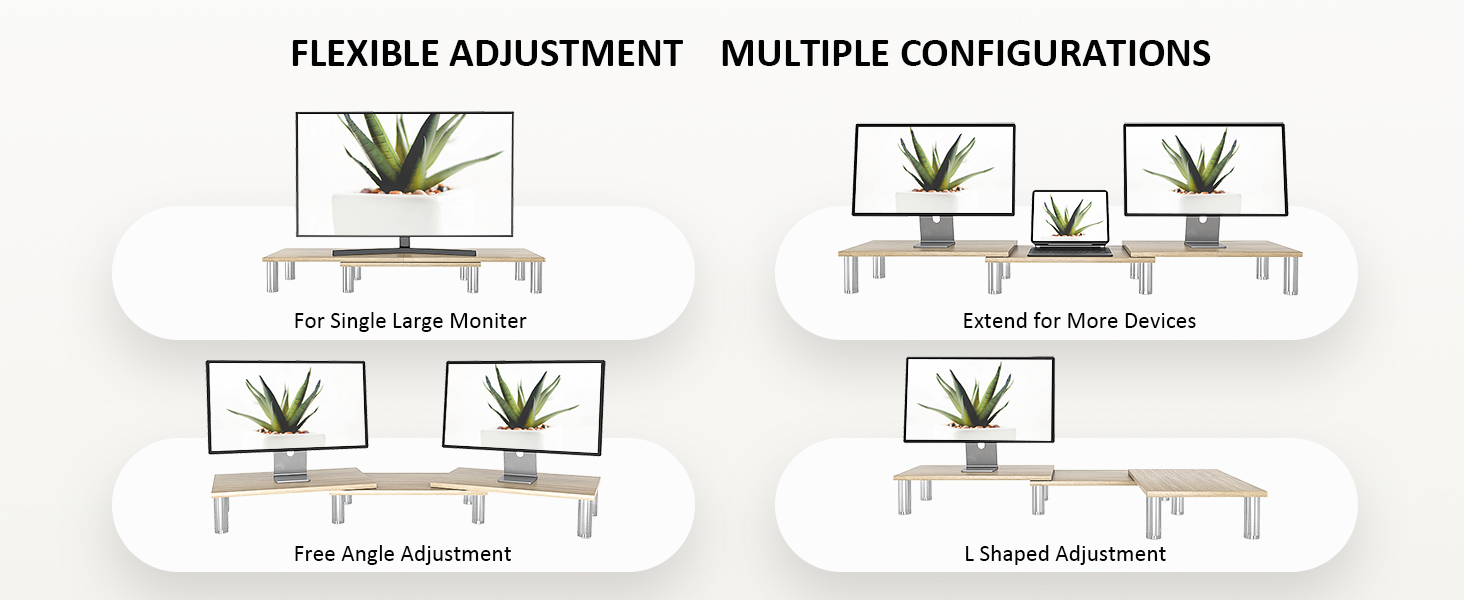 Підставка для двох моніторів AX Waber Dual Monitor Riser, регульована довжина та кут нахилу, дерев'яна підставка з місцем для зберігання, біла