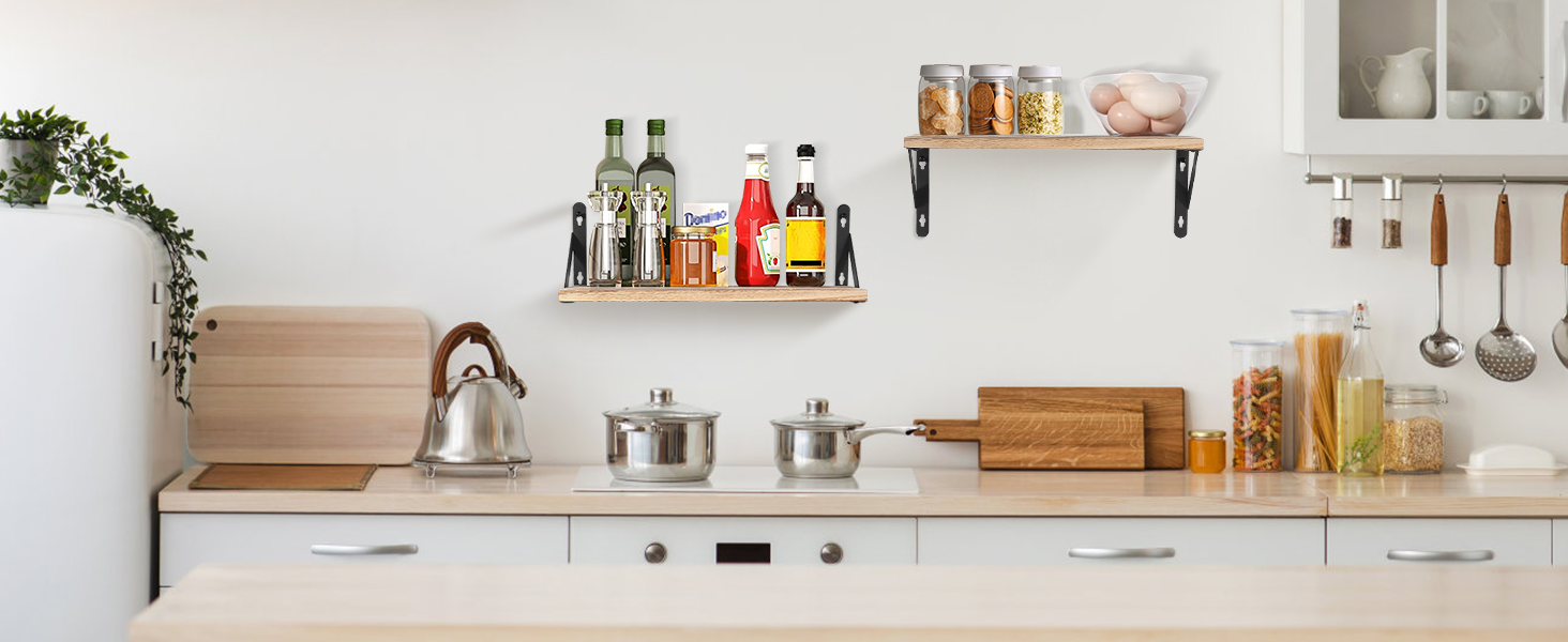 Набір настінних дерев'яних полиць Uten у рустикальному стилі з тримачем для рушників, 2 шт., світло-коричневий — для ванної кімнати, кухні, вітальні та спальні