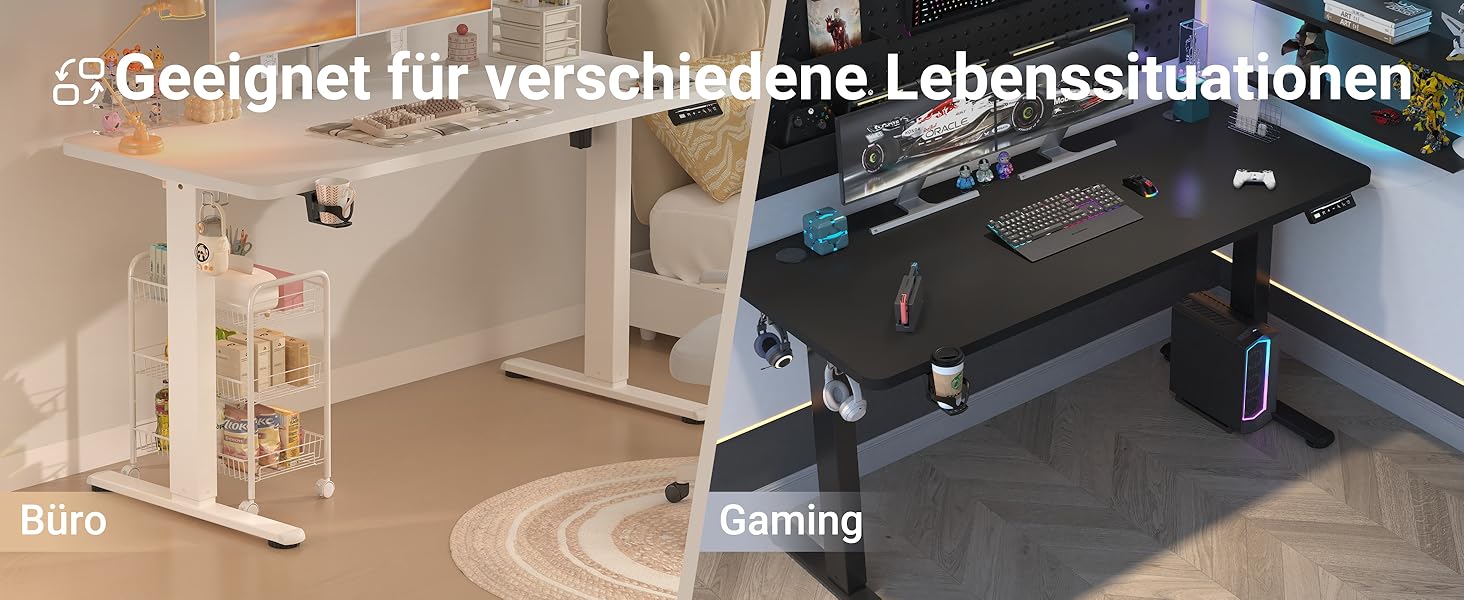 Регульований стіл з USB-C зарядкою 140 x 60 см, пам'ять, електричний, стабільний, стоп-стіл, регульований комп'ютерний стіл (білий, 140 x 60 см)