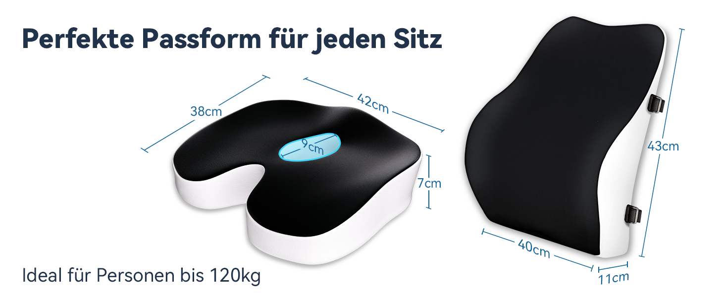 Набір подушок для сидіння з memory foam: для офісного крісла, авто, дому та подорожей. Комфорт спини та сідниць. Чорний колір