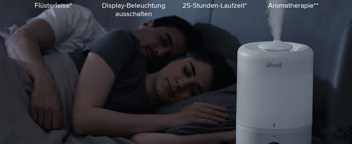 Зволожувач повітря Levoit Smart для спальні та дитячої кімнати, 3 л, кремовий. З сенсором вологості, тихий (20 дБ), з обертовою насадкою 360° для рослин.
