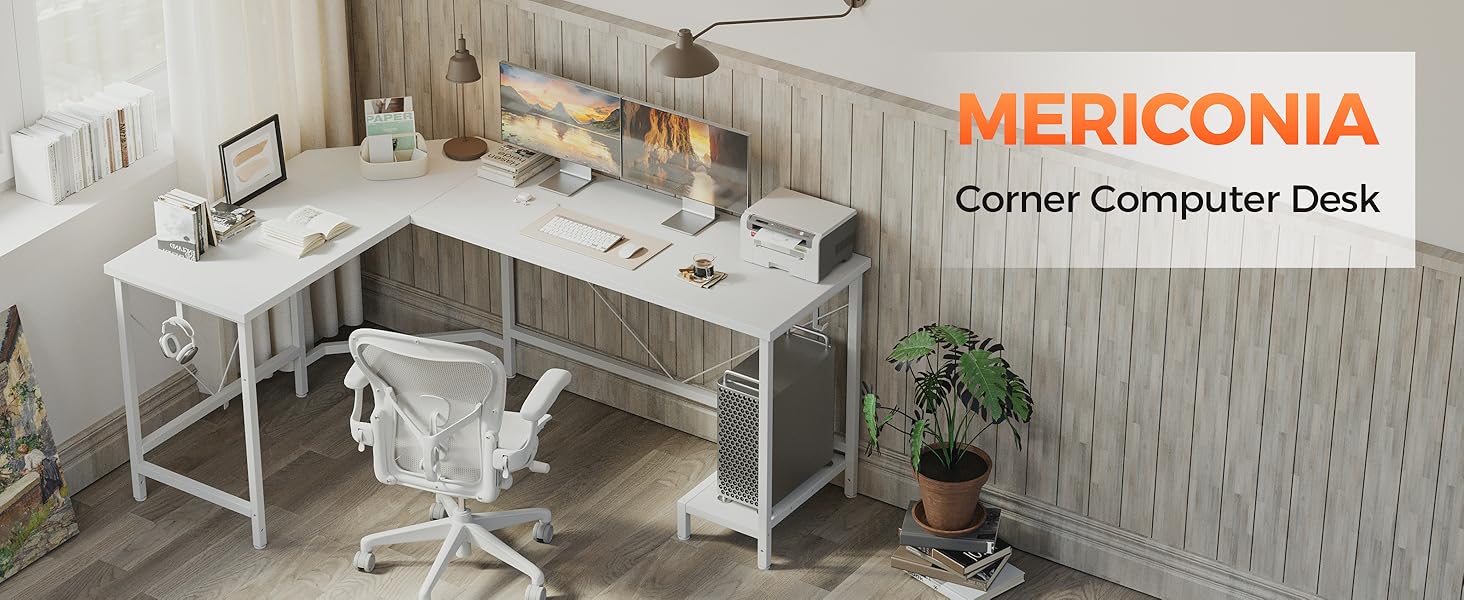 Кутовий стіл Mericonia 170 см для геймінгу та офісу, комп'ютерний стіл, стіл для маленьких приміщень, білий