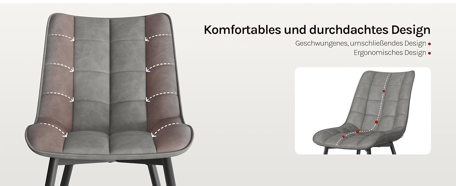 Крісла для їдальні WOLTU (6 шт.), для вітальні, кухні, їдальні. М'які кухонні крісла з підлокітниками, штучна шкіра, металеві ніжки, до 150 кг, сірі (6 шт.)