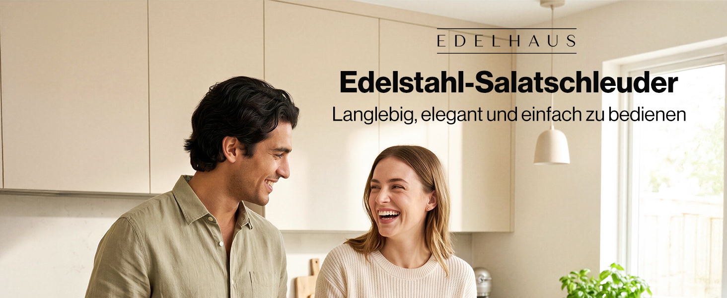 Салатниця з віджимачкою Edelhaus 4.5л, нержавіюча сталь, бежева - центрифуга для салату з кнопкою зупинки, виливом та ручкою, BPA-free