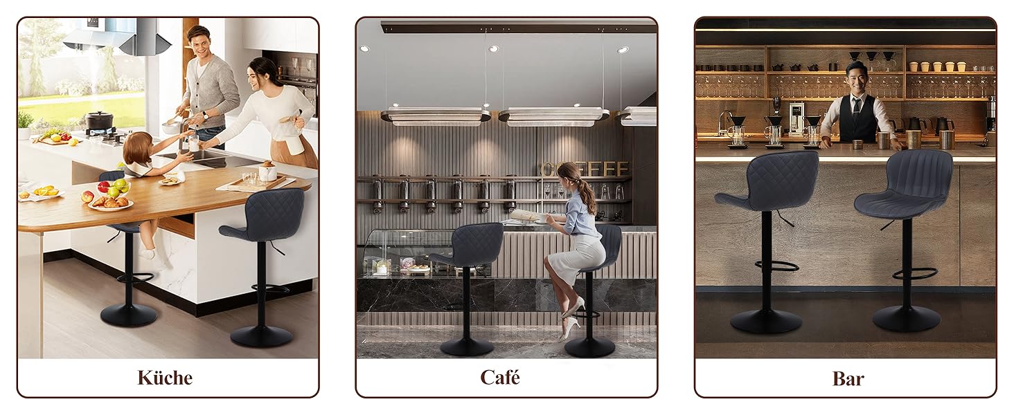 Набір барних стільців Nusetx 4 шт., регульована висота, з підлокітниками та підставкою для ніг, обертаються, для кухні, їдальні та бару (Чорний)