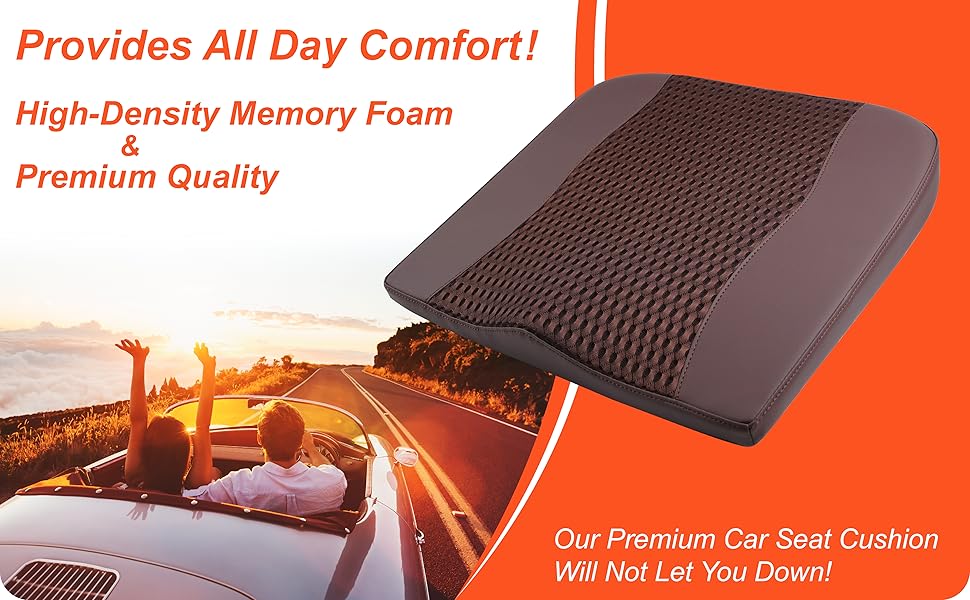 Автомобільна подушка Lofty Aim з Memory Foam для водія: підтримка спини, зняття болю (ішіас), для автокрісла, офісного крісла, інвалідного візка. PU-шкіра, 4D Mesh, коричнева