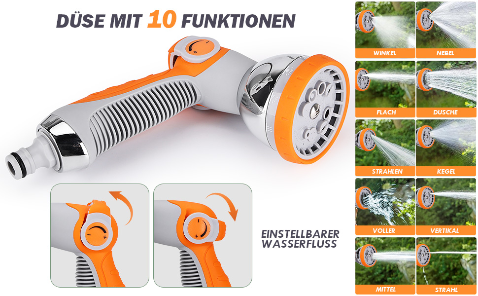 Висувна касетна система для садового шланга 20м + 2м з пістолетом, повільний зворотний механізм, фіксація будь-якої довжини, поворотна кріплення 180°