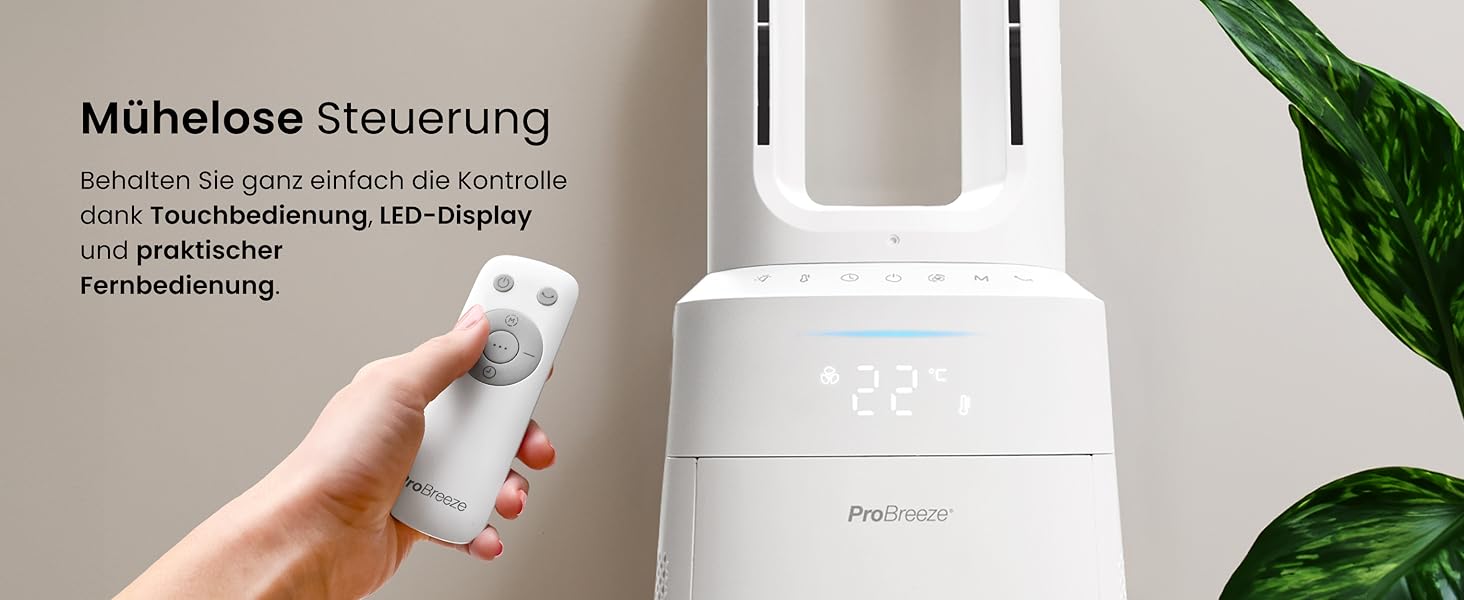 Вентилятор Pro Breeze OmniAir з очищувачем повітря, 105 см, осциляція 75°, пульт ДУ, HEPA 13, LED дисплей, 10 швидкостей, тихий, 5 режимів, Smart App