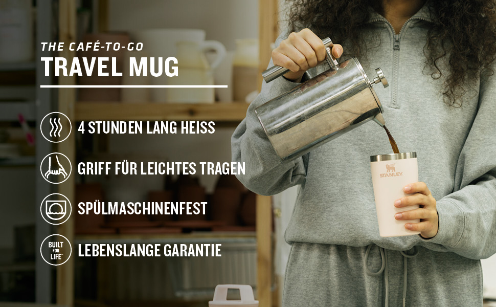 Термокружка Stanley Cafe 0.35L: 4 години гаряче, 5 годин холодне - нержавіюча сталь, для кави з собою, чорна