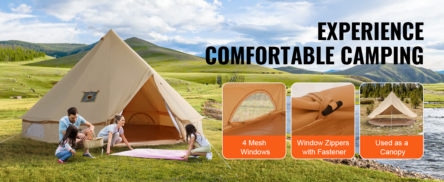 Намет-юрту VEVOR Glockenzelt 7м бавовна TC, для 6-12 осіб, з PVC підлогою та міцними сталевими стійками для кемпінгу