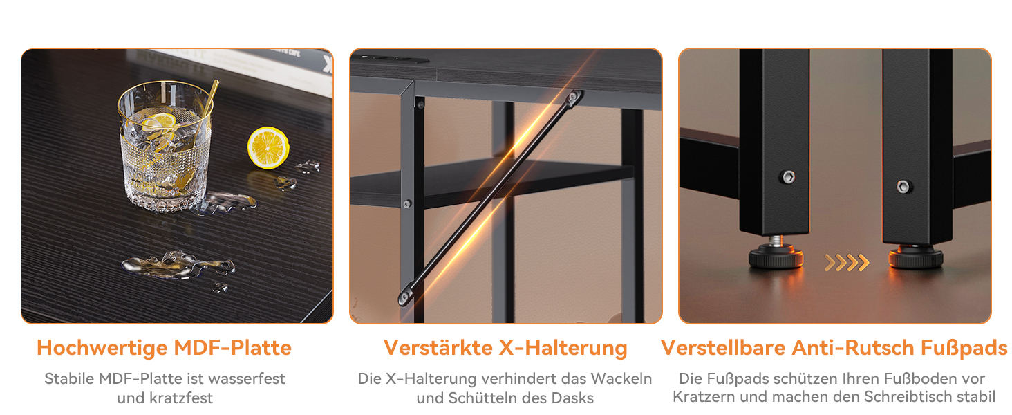 Комп'ютерний стіл Coleshome з висувними ящиками з тканини, 130x48 см. 2 розетки та 2 USB-порти для зарядки. Стільниця з полицею, реверсивний офісний стіл для дому та офісу (Чорний, 130x48x75.7 см)