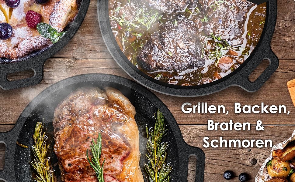 Набір чавунного казана KESSER Dutch Oven 7,3 л для барбекю та гриля, казан з кришкою, підставкою з нержавіючої сталі та ручкою-підйомником, для використання на вулиці та вдома