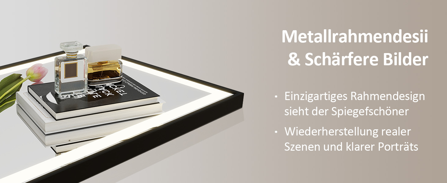 Дзеркало для ванної кімнати YOURLITE з підсвіткою, 85x55 см, LED, сенсорне керування, 3 кольори світла, регулювання яскравості, протизапобігання запотіванню, вертикальна/горизонтальна орієнтація, IP44, білий (чорний-5070)