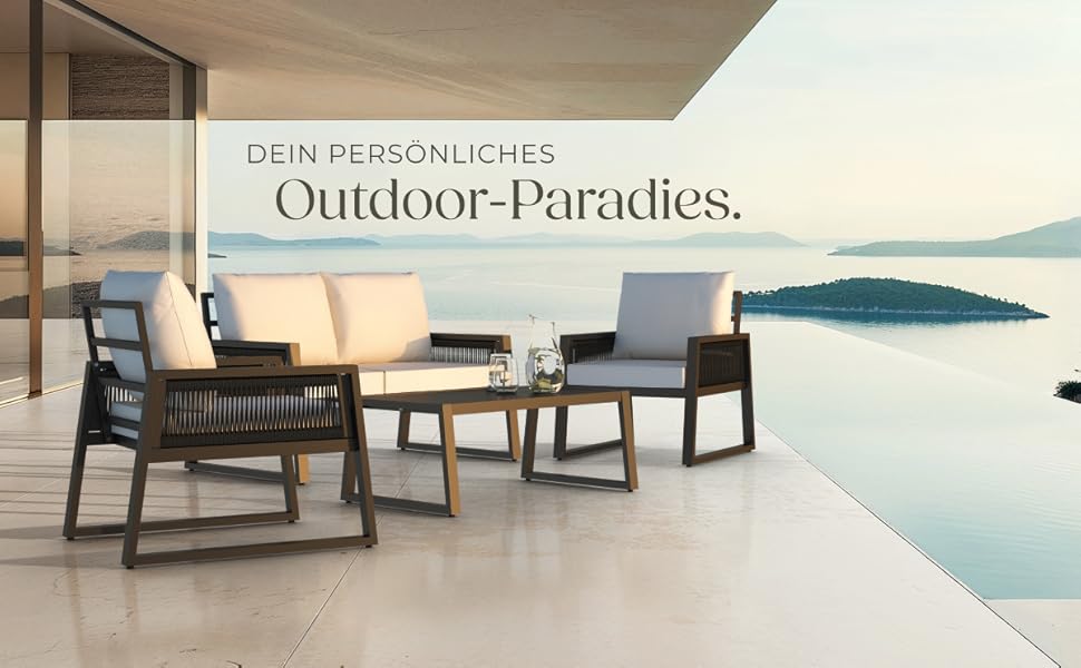 Набір садово-розкішних меблів tectake® з ротангу для саду/балкону: 2 крісла, диван, стіл, подушки, 4 місця, вологостійкі