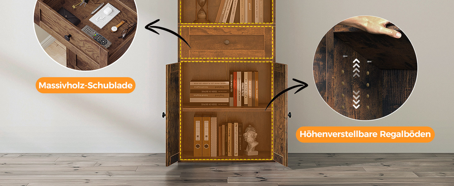 Стелаж Coleshome з дверцятами та шухлядами: 5 полиць, 48x24x164.2 см, для дому, офісу, вітальні, спальні (білий, рустикальний коричневий)
