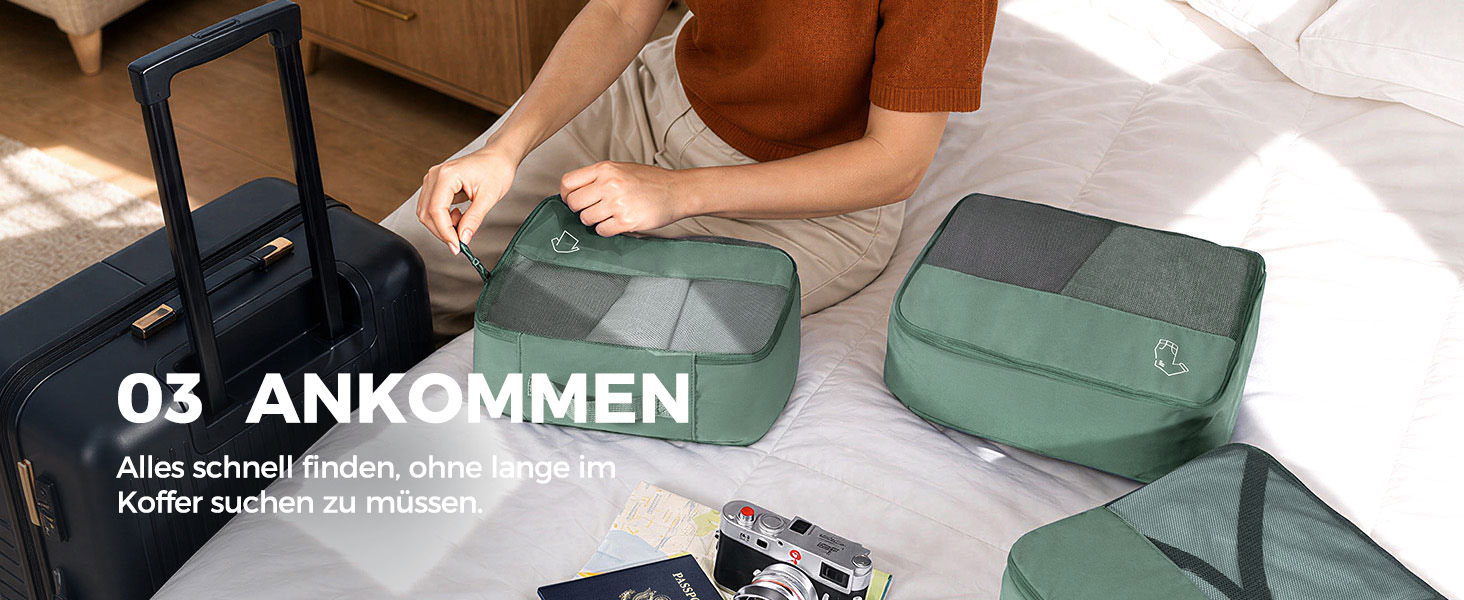 Набір органайзерів для валізи та рюкзака Packing Cubes, 8 предметів, сіро-зелений — дорожній набір для пакування речей