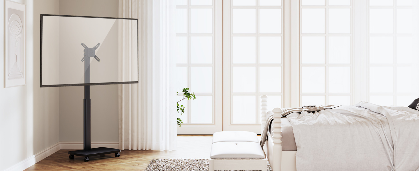 Підставка для телевізора мобільна з дерев'яною основою, поворотна, для TV 19-42 дюйми, чорна, до 20 кг, VESA 200x200 мм