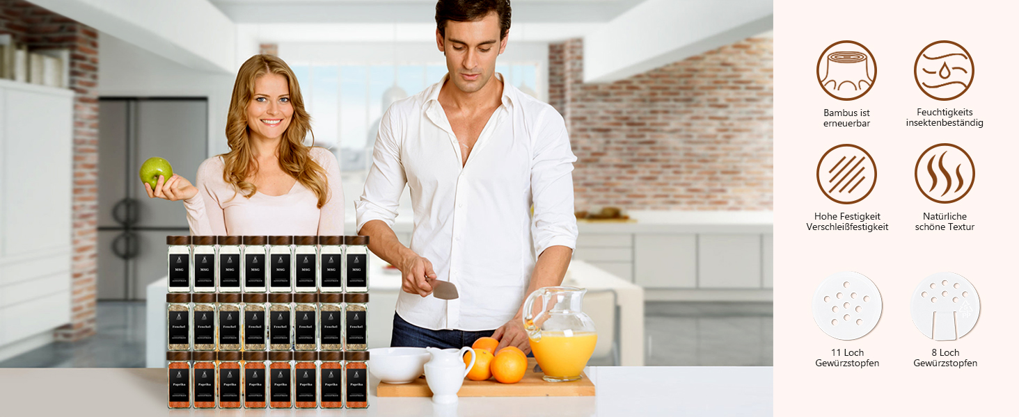 Набір скляних банок для спецій з кришками з акації | 24 шт. | 120 мл | Організатор для кухні