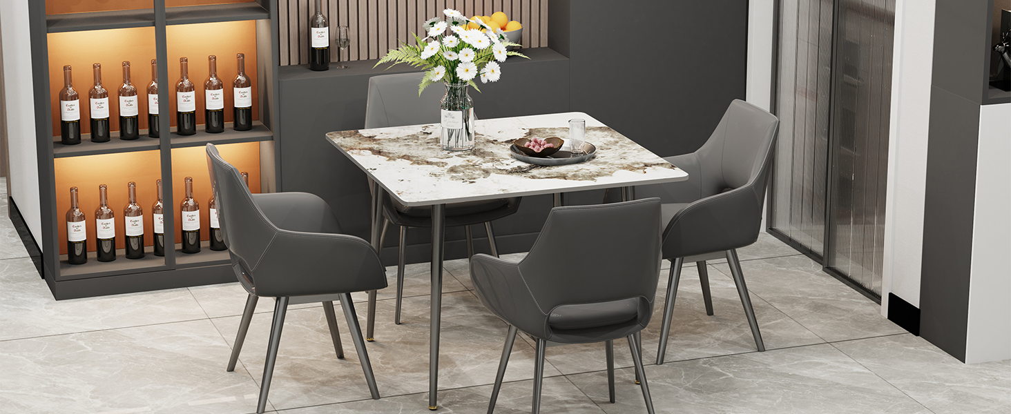 Стол кухонний FATIVO, 80x80 см, білий глянцевий, мармур, для 2 осіб, метал, скандинавський стиль