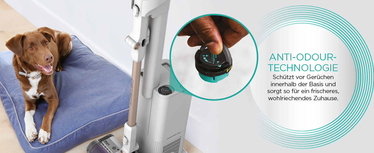 Shark акумуляторний пилосос Clean & Empty з базою самостійного очищення, до 40 хв роботи, бездротовий, для шерсті тварин, килимів та твердих підлог, з LED-підсвічуванням, тихий, білий/блакитний, BU3521EU