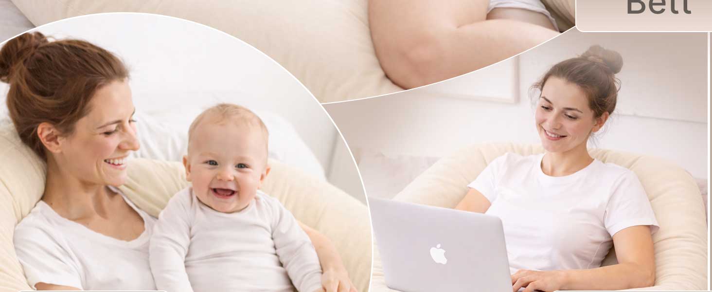 Подушка для вагітних ELONEO NEU для сну на боці, подушка для годування, XXL розмір, кремова, знімний чохол, подушка для читання, пральна