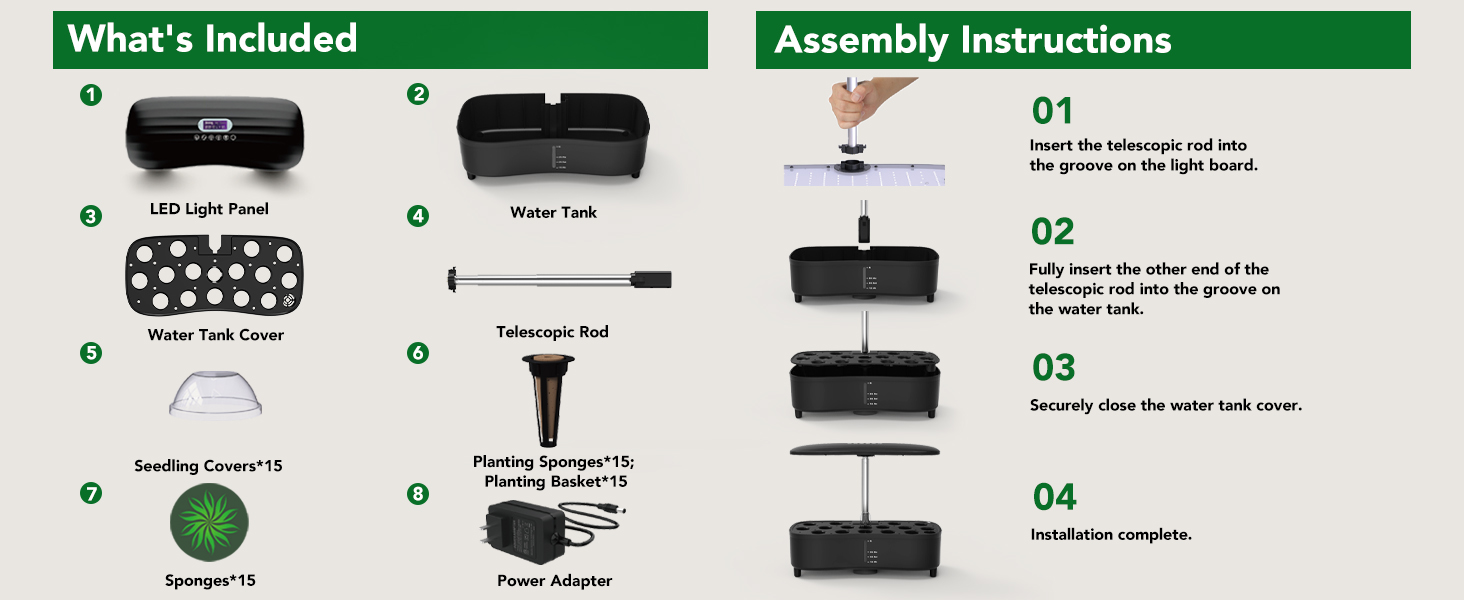 Система гідропоніки Sonidko для вирощування розсади з LED-лампою 48W, авто-таймером та регулюванням висоти, 5L резервуар