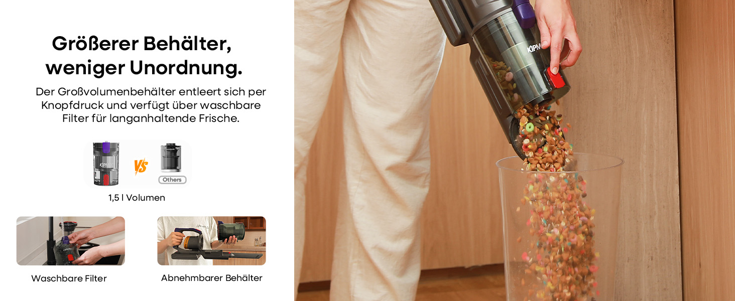 Акумуляторний пилосос KIPMAX 50000Pa, 550W, 70хв, 1.5л, з дисплеєм, анти-заплутальна щітка, 7-шаровий фільтр, 2 аромапластини, для килимів, шерсті тварин, твердих підлог, фіолетово-золотий