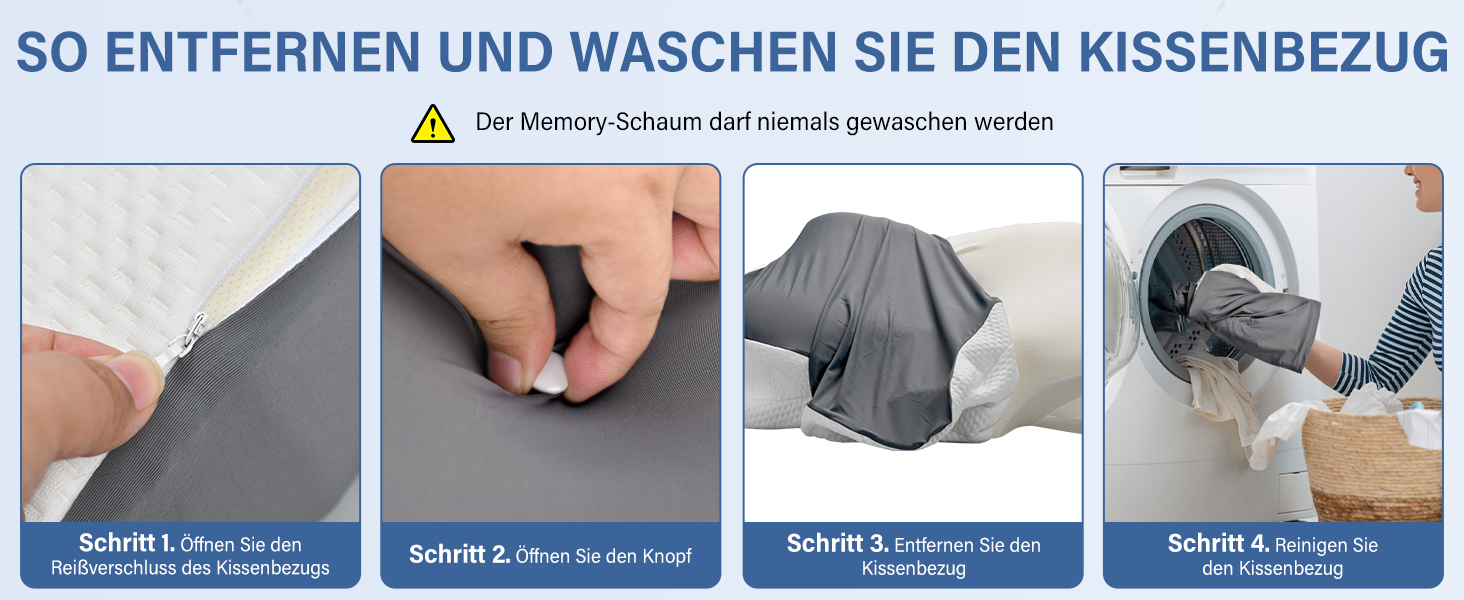 Подушка для шиї з піною з пам'яті, дихаюча, ергономічна, 65x37x10/12см, сіра