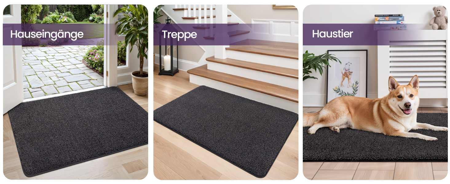 Килимок для дому DEXI 80 x 120 см, чорно-сірий, антиковзаючий, швидковисихаючий, для собак, вхідні двері, коридор