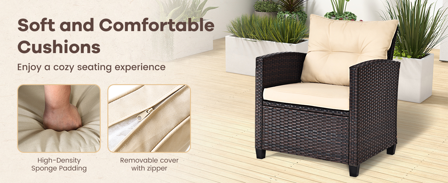 Набір садових меблів LIFEZEAL 3 предмети: 2 крісла та стіл з ротангу PE, чорний. Садовий комплект для тераси, балкона, саду з подушками