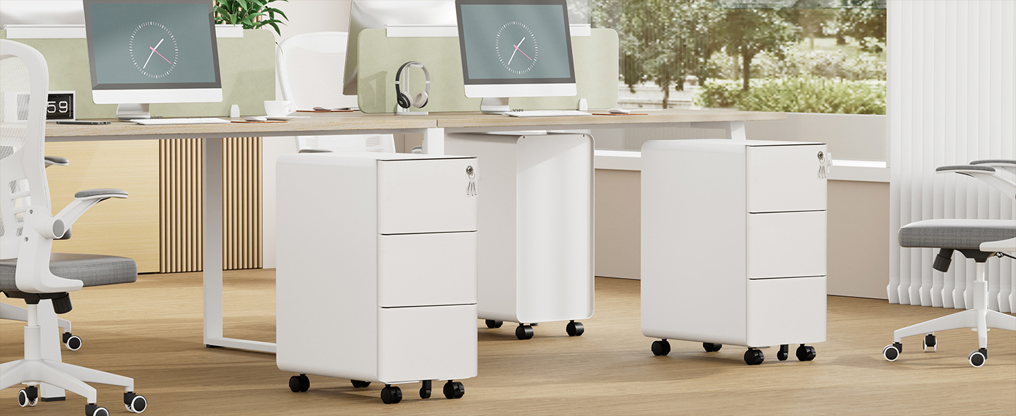 Роликовий контейнер HOMSTEEL з замком, 3 висувні ящики, стіл для принтера, білий, 46x30x54 см