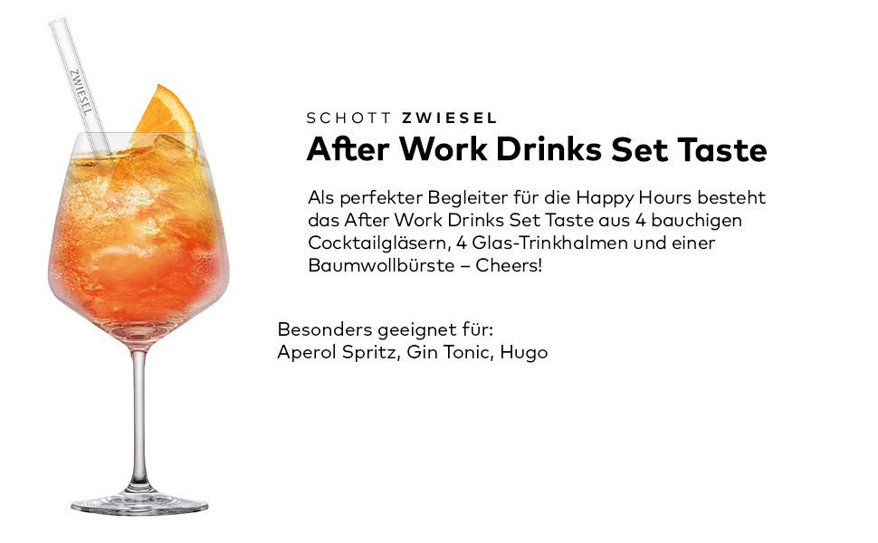 Набір коктейльних келихів SCHOTT ZWIESEL After Work Drinks: 4 склянки з Tritan-кришталю, 4 скляні трубочки та щітка для чищення, стійкі до миття в посудомийній машині, Made in Germany