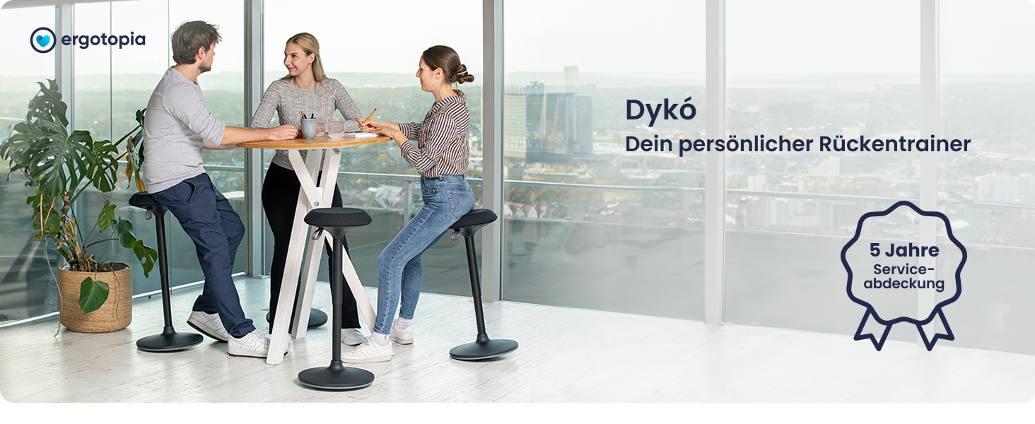 Ergotopia® Dykó - ергономічний офісний стілець з динамічною основою, регульована висота 56-83 см, 360° обертання, чорний