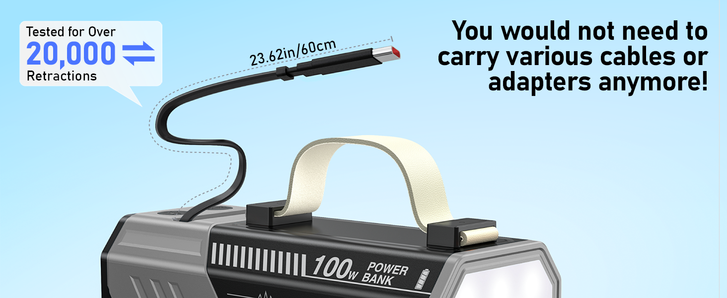 Power Bank 70000mAh 100W з USB-C, кабель, сірий - портативний акумулятор для iPhone, iPad, Samsung