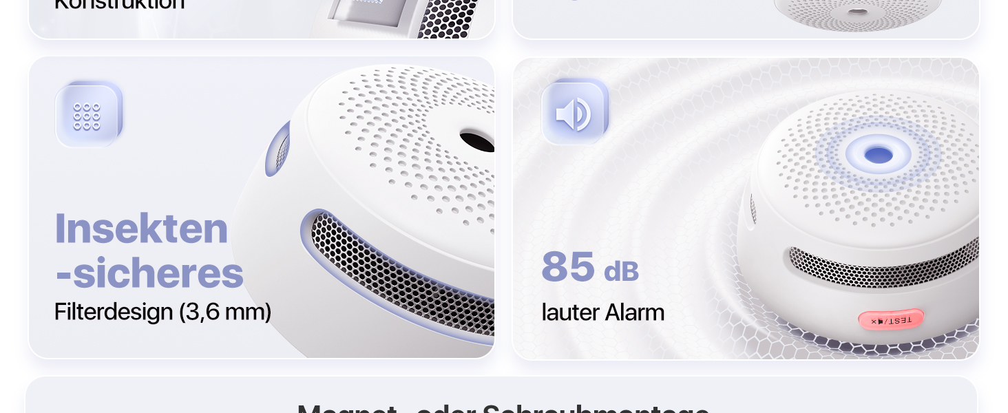 X-Sense Міні датчик диму з батареєю на 10 років та магнітним кріпленням, фотоелектричний, з кнопкою тестування/вимикання, XS01, 6 шт.