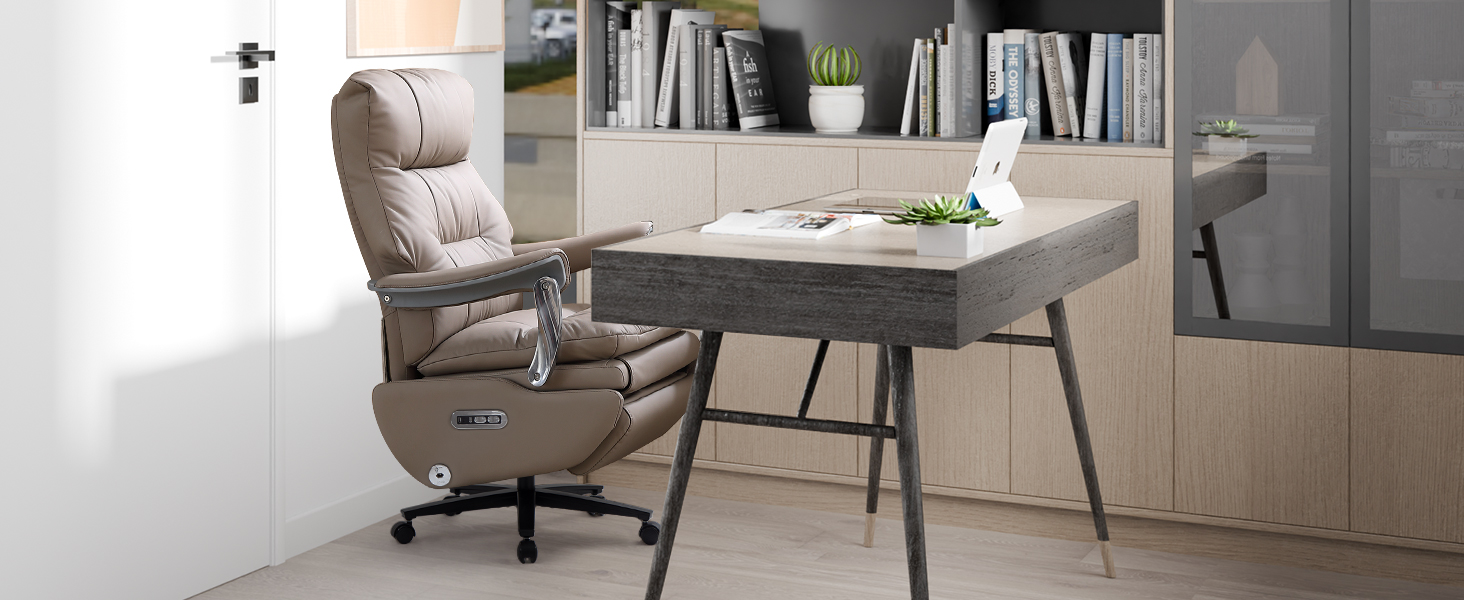 Крісло для офісу EMIAH з масажем, ергономічне електричне крісло з підніжкою, велике крісло для комп'ютера, крісло Zero Gravity, крісло-реклайнер для дому (Хакі), еко-шкіра