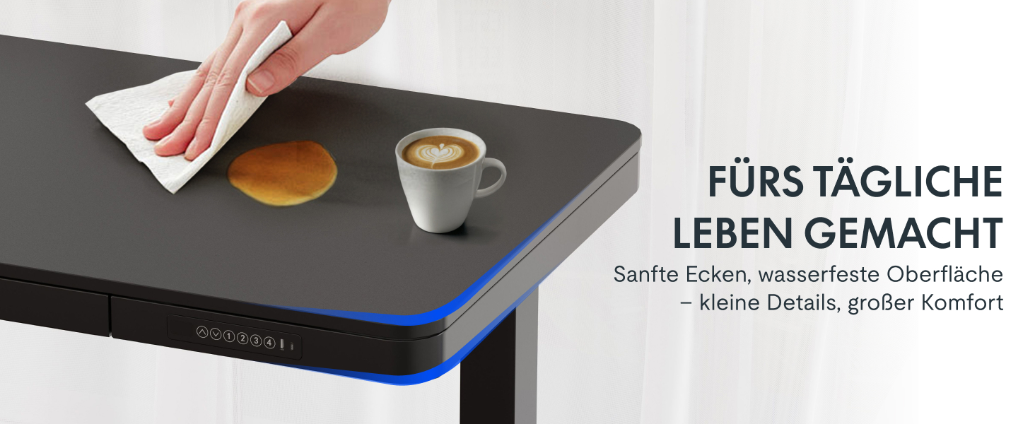 Електричний регульований стіл FLEXISPOT з підйомною функцією, USB-порт, ящик для зберігання та скляною стільницею (сніжно-білий), 140 x 70 см, Luxusschwarz