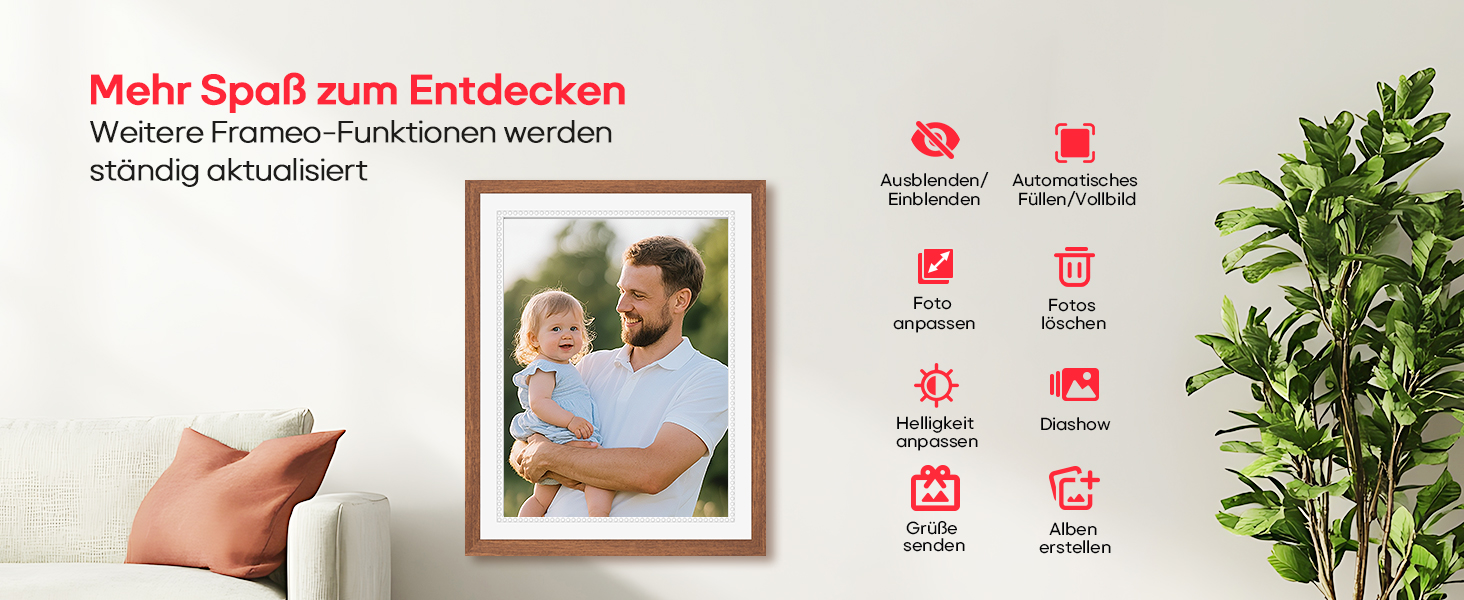 Frameo Цифровий фоторамка 10,1 дюйма, HD 1280*800 IPS сенсорний екран, 32GB пам'ять, автоповорот, Frameo App для обміну фото та відео, 15 дерев'яних текстур (білий)