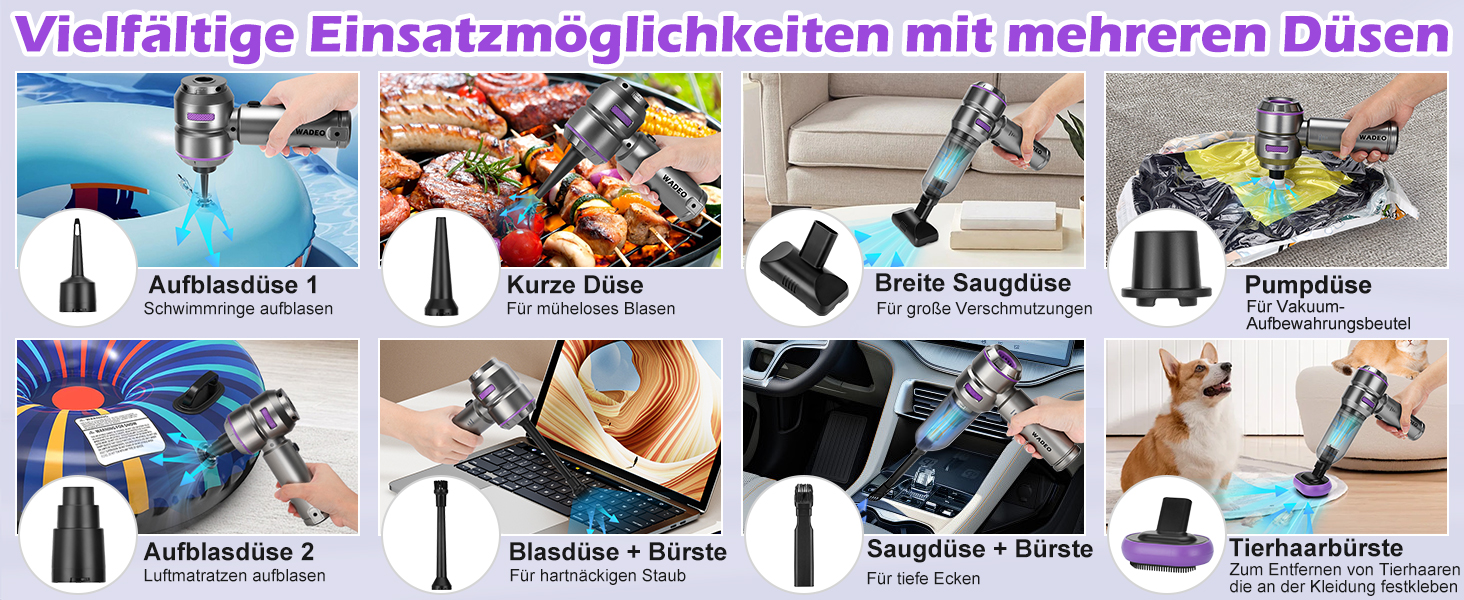 Акумуляторний ручний пилосос WADEO 3 в 1 для авто та дому, 18000Па, 3 швидкості, потужний обдув, 7500 мАг