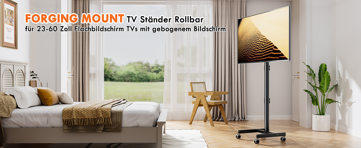 Мобільний підставка для телевізора на колесах FORGING MOUNT, 23-60 дюймів, регулювання висоти та нахилу, VESA 400x400, до 40 кг