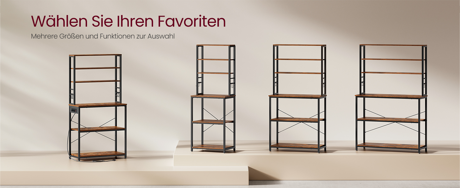 Стелаж кухонний VASAGLE з розетками, 6 полиць, гачки, сталевий каркас, 40 x 80 x 167 см, вінтажний коричневий + чорний, KKS119K06 80B cm