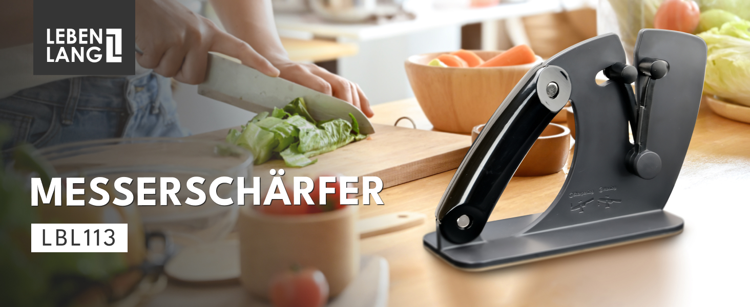 Точилка для ножів LEBENLANG Profi: 15-45 градусів, рухома V-подібна леза для грубого та тонкого заточування ножів та ножиць | Професійна точилка для ножів