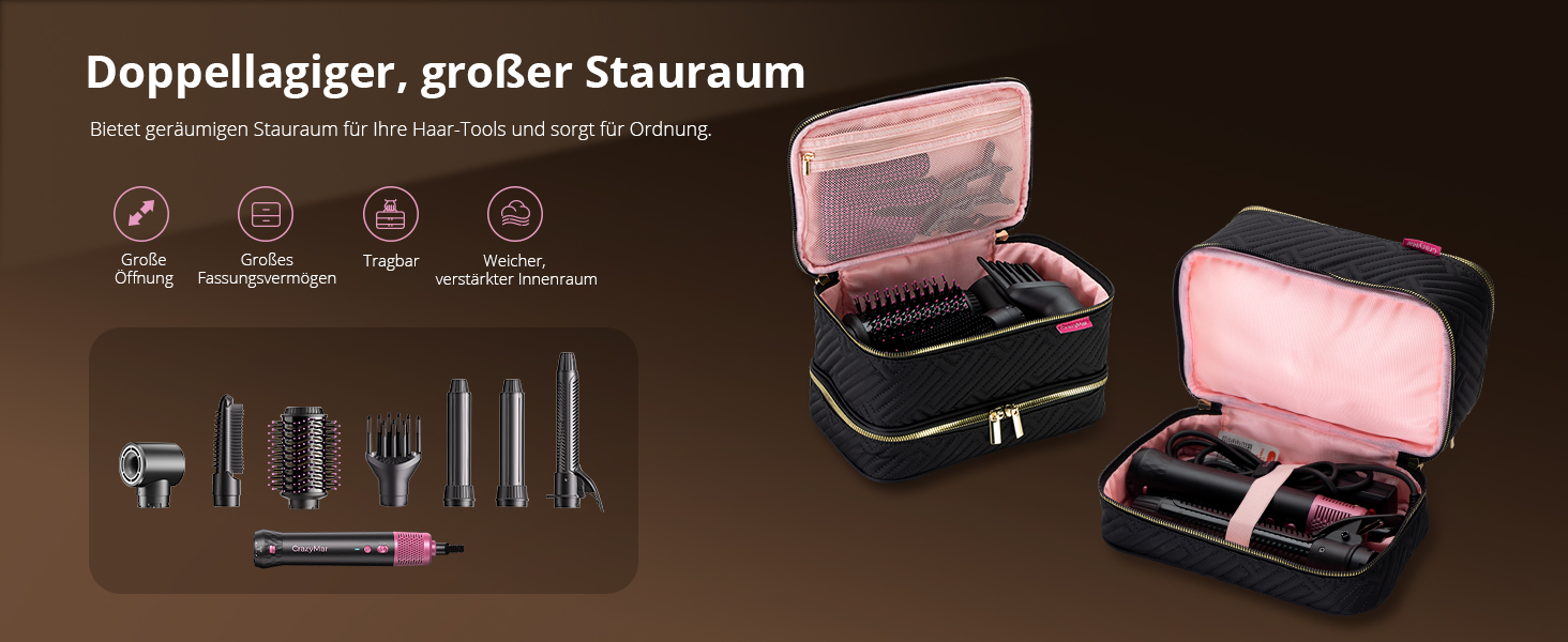 CrazyMar Airstyler 7-в-1: Фен-щітка з іонізацією, автоматичний стайлер для волосся, випрямляч та плойка (чорний)