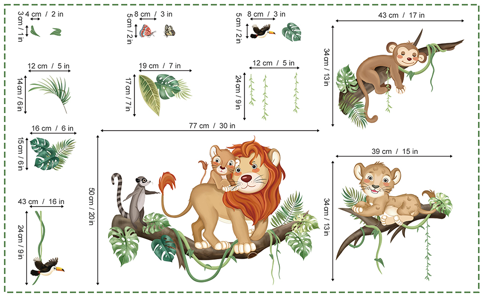 Наклейка на стіну з зображенням тварин з джунглів, наклейка на стіну для сафарі, мавпи, Лева, наклейка на стіну для дитячої, дитячої, спальні, Настінний декор