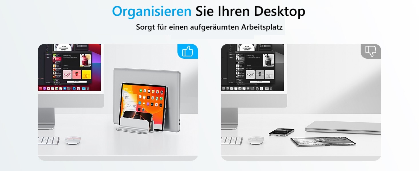 Підставка для ноутбука OMOTON 3 в 1, алюміній, регульована, до 17.3 дюйма, сумісна з MacBook, Android, срібна