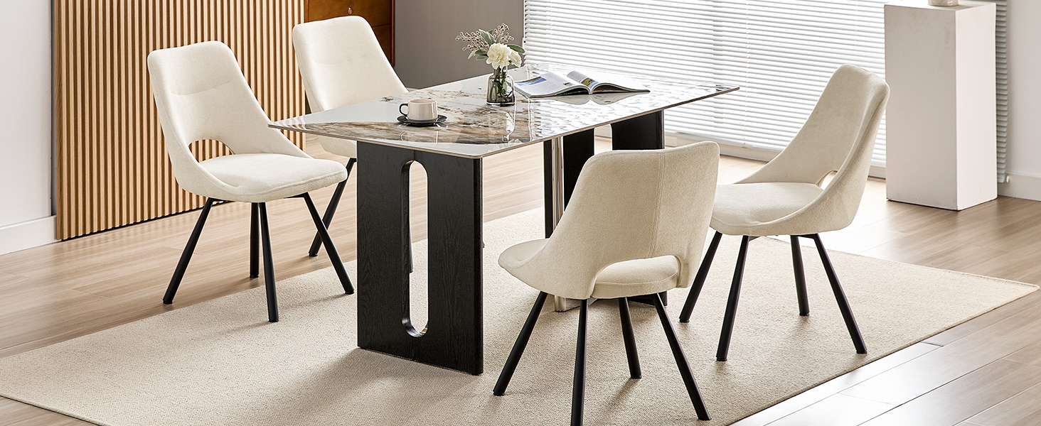 Обідні крісла поворотні, комплект 2 шт., матеріал - кашмір-бавовна, чорні металеві ніжки, для кухні, вітальні, їдальні (Бежевий)