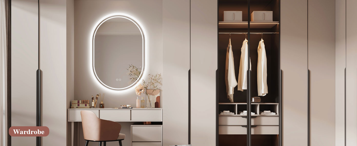 LED дзеркало для ванної кімнати Badspiegel з підсвічуванням, антизапар, сенсорне керування, регулювання яскравості, 3 кольори світла, овальне, 50x70 см