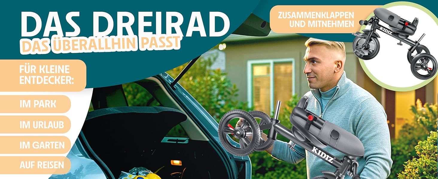 Дитячий триколісний велосипед KIDIZ 6-в-1: з ручкою, кошиком, сонцезахисним дахом, до 25 кг, сірий