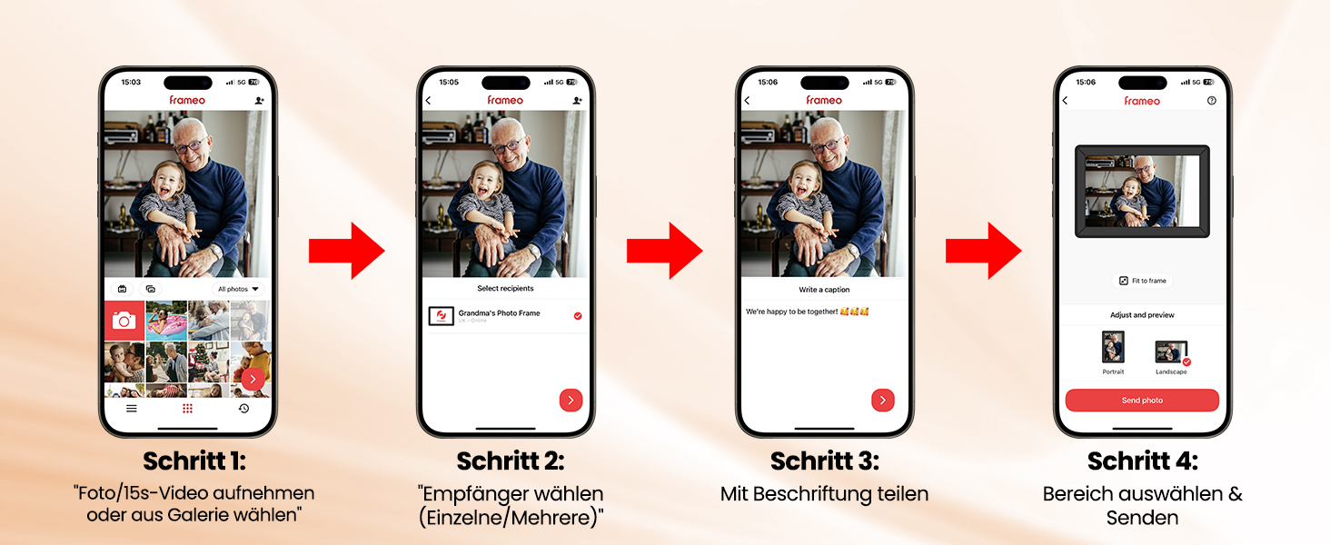 Frameo Цифровий фоторамка WiFi, 10.1 дюйма, HD IPS сенсорний екран, 32 ГБ пам'яті, автоматичне обертання, хмарна підтримка, віддалене завантаження фото та відео